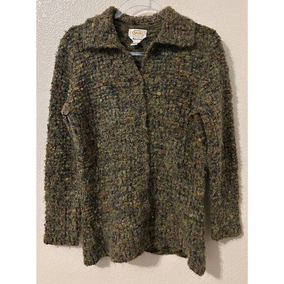 Talbots Women's Green Small Textured Button-Up Sweater Italy Mohair Wool - Picture 1 of 7